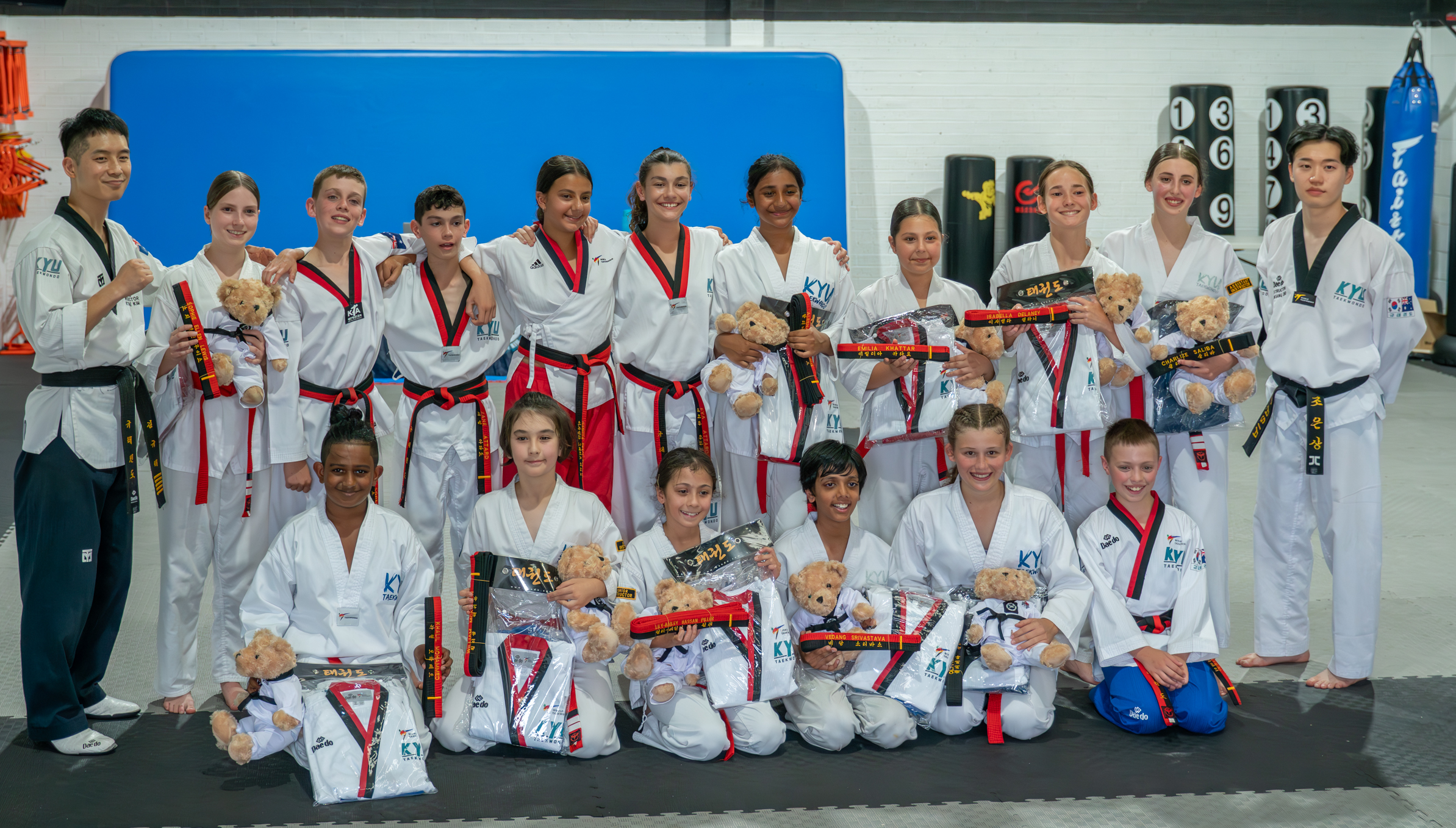 KYU Taekwondo students at awards ceremony - successful training results